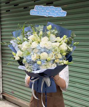 Bó Hoa Chúc Mừng Khai Trương Tone Xanh Trắng